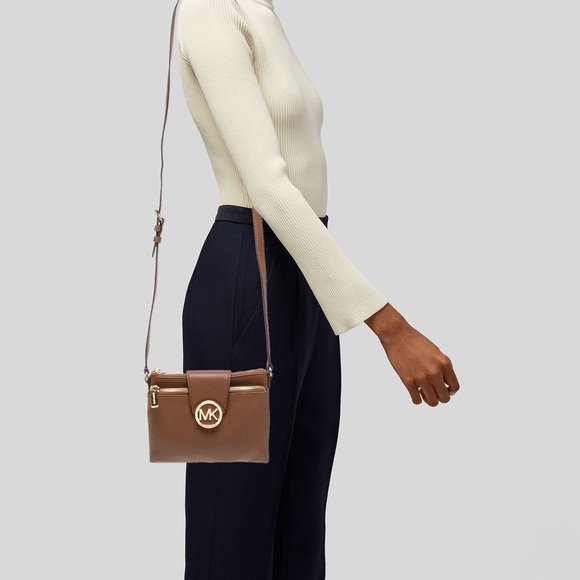 Michael Michael Kors Brown Leather Fulton Crossbody Bag - Picture 13 of 13